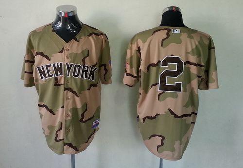 Yankees #2 Derek Jeter Camo Commemorative Military Day Cool Base Stitched MLB Jersey - Click Image to Close